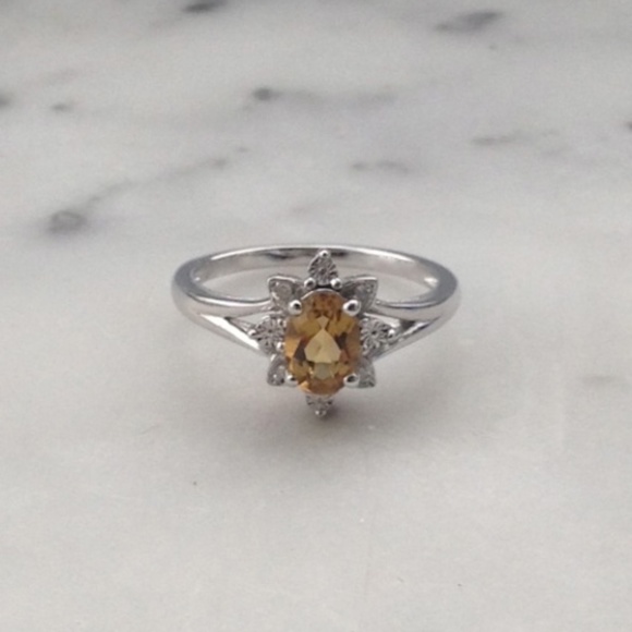 Genuine Diamond Whiskey Quartz Ring
